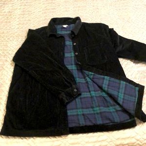 LL Bean black corduroy shirt with flannel lining.